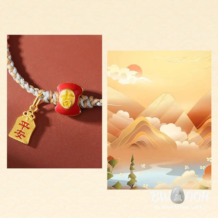 Buddha Stones 925 Sterling Silver Handmade Auspicious Chinese Character Blessing Braided String Bracelet - BWOOOH