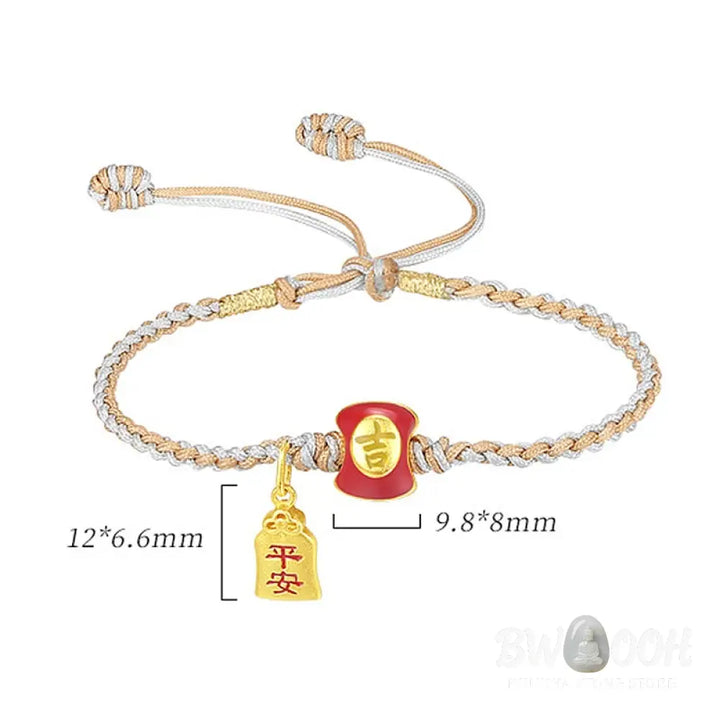 Buddha Stones 925 Sterling Silver Handmade Auspicious Chinese Character Blessing Braided String Bracelet - BWOOOH