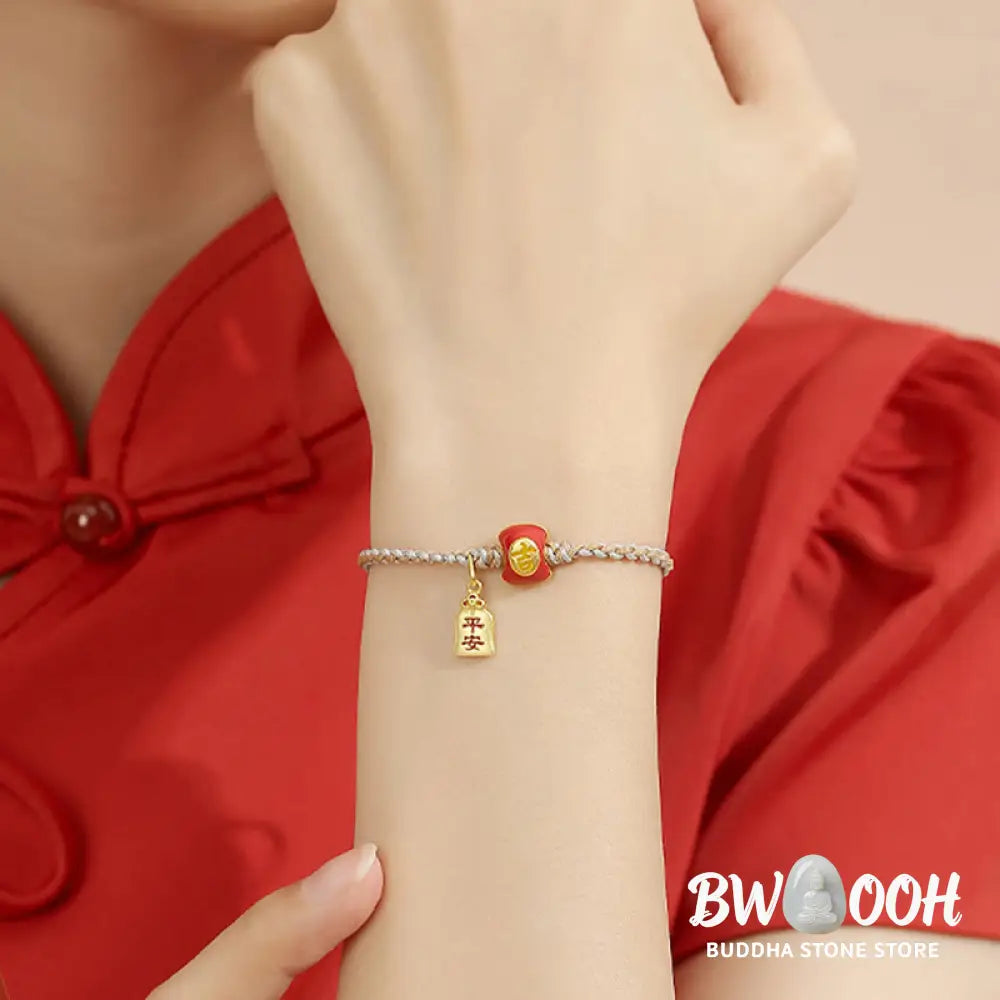Buddha Stones 925 Sterling Silver Handmade Auspicious Chinese Character Blessing Braided String Bracelet - BWOOOH