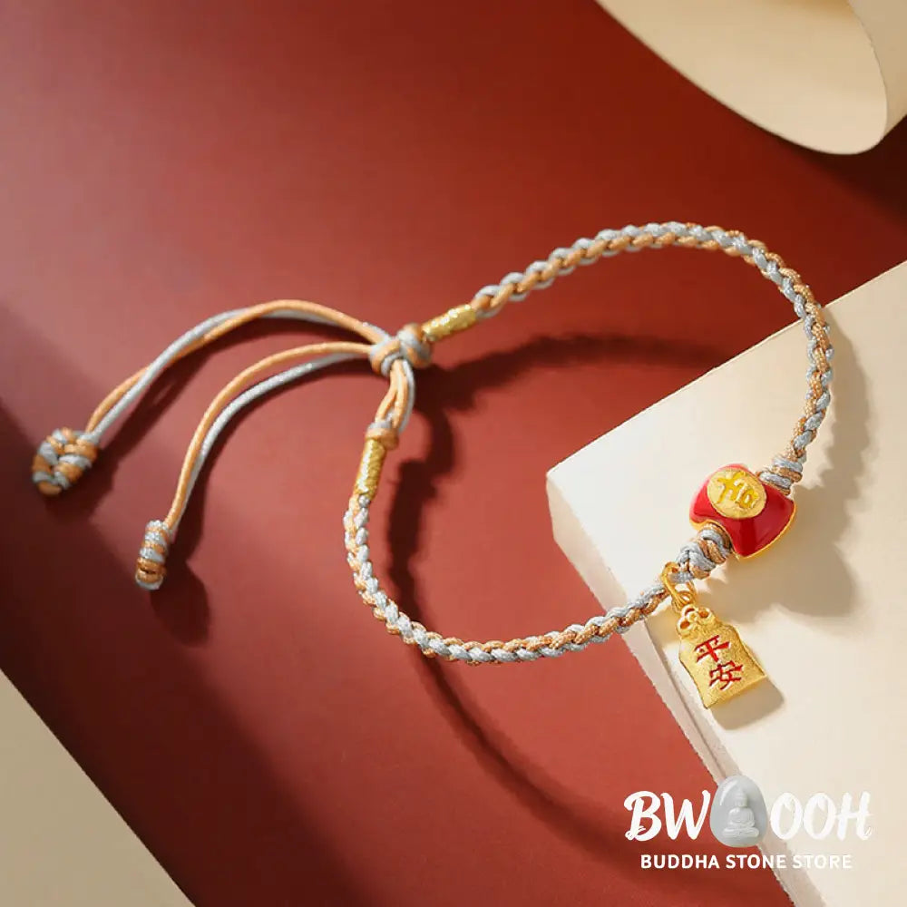 Buddha Stones 925 Sterling Silver Handmade Auspicious Chinese Character Blessing Braided String Bracelet - BWOOOH