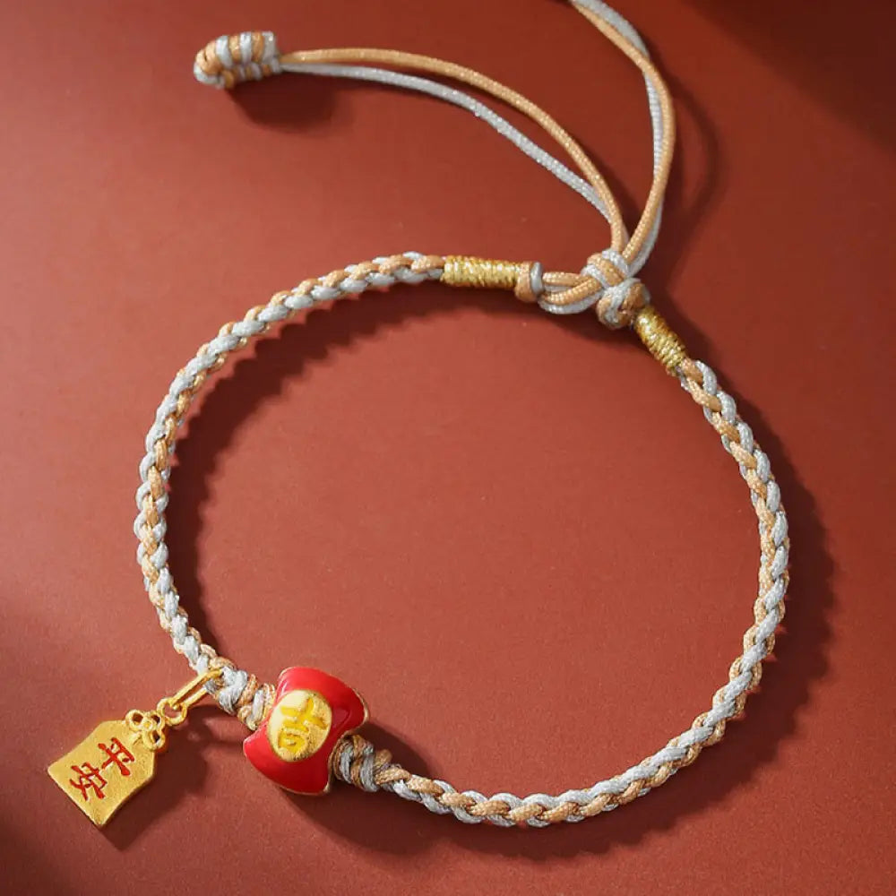 BWOOOH 925 Sterling Silver Handmade Auspicious Chinese Character Blessing Braided String Bracelet - BWOOOH