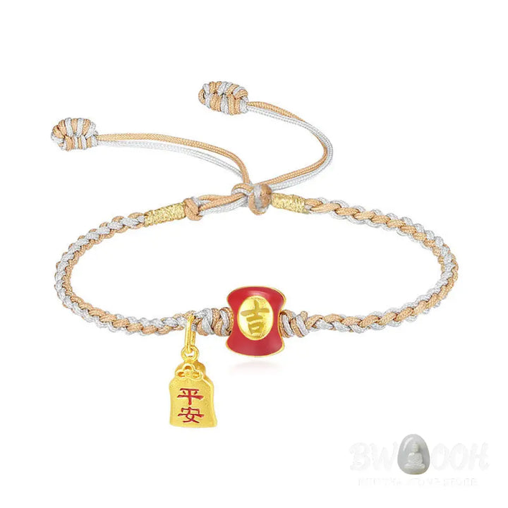 Buddha Stones 925 Sterling Silver Handmade Auspicious Chinese Character Blessing Braided String Bracelet - BWOOOH