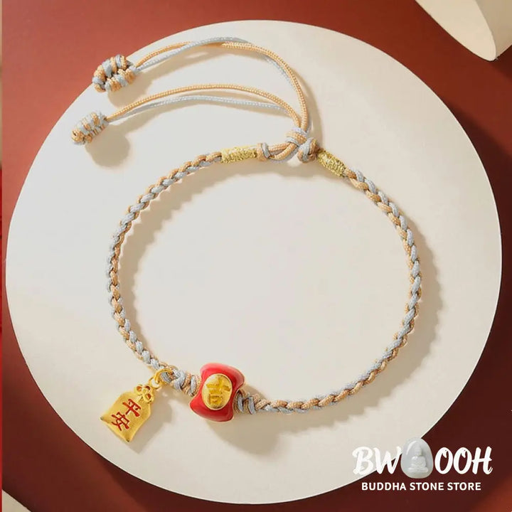 Buddha Stones 925 Sterling Silver Handmade Auspicious Chinese Character Blessing Braided String Bracelet - BWOOOH