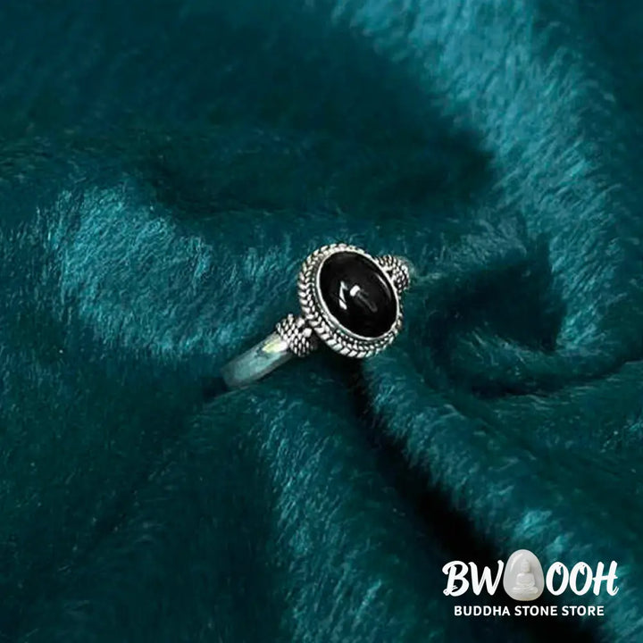 Buddha Stones 925 Sterling Silver Handmade Black Onyx Fortune Adjustable Ring - Ring