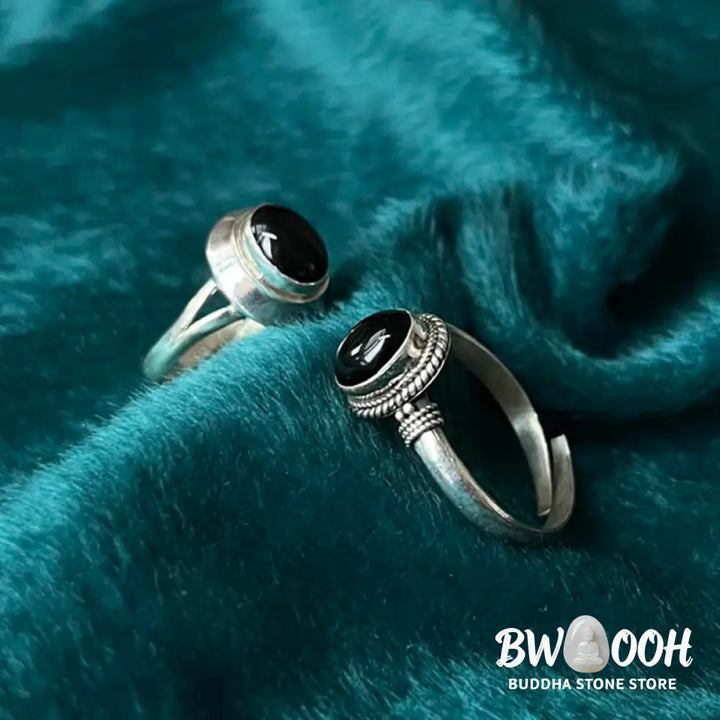 Buddha Stones 925 Sterling Silver Handmade Black Onyx Fortune Adjustable Ring - Ring