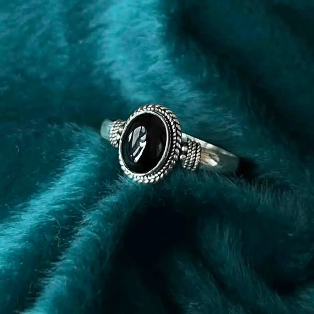 BWOOOH 925 Sterling Silver Handmade Black Onyx Fortune Adjustable Ring — Sterling Silver crystal healing bracelet for spir...