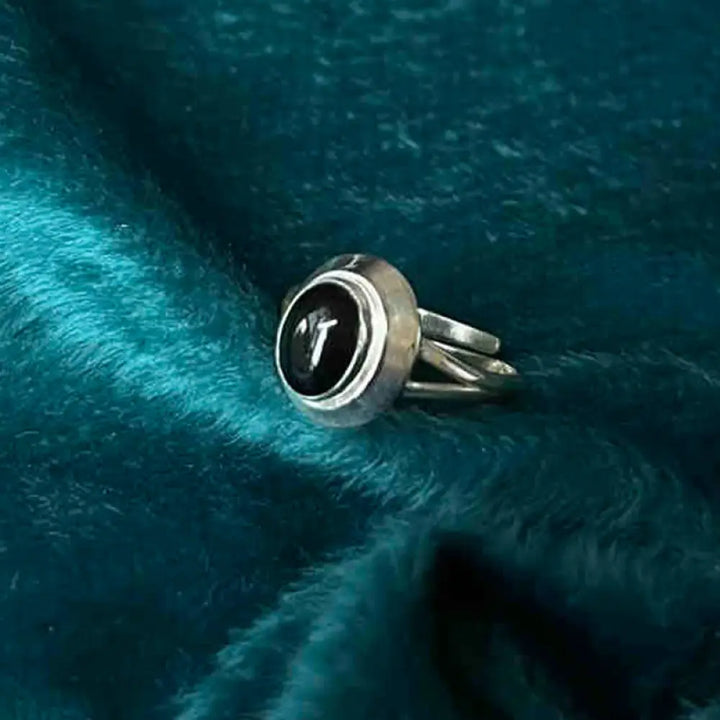 Buddha Stones 925 Sterling Silver Handmade Black Onyx Fortune Adjustable Ring - Style Two US6-US9(Adjustable) - Ring