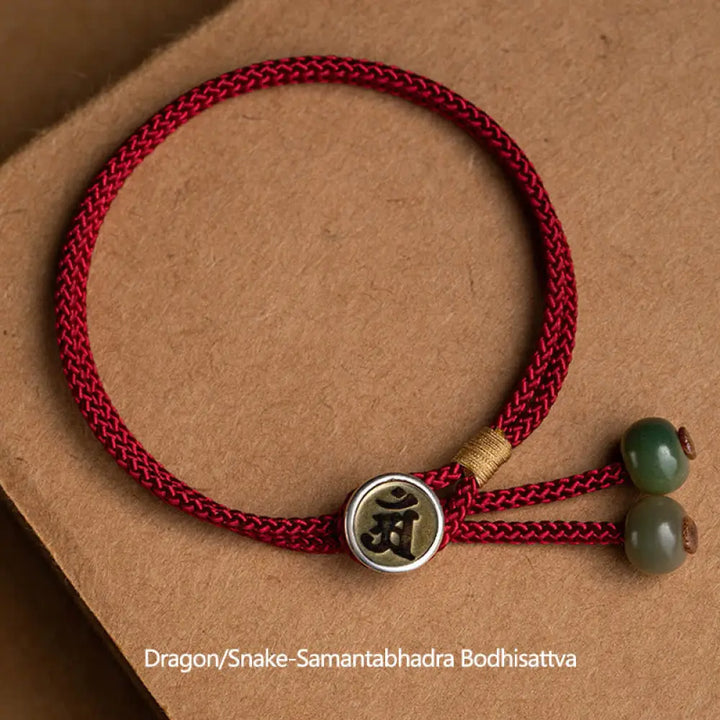 Buddha Stones 925 Sterling Silver Handmade Chinese Zodiac Natal Buddha Cyan Bodhi Seed Protection Braided Red String