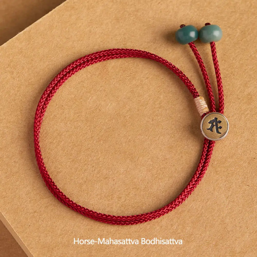Buddha Stones 925 Sterling Silver Handmade Chinese Zodiac Natal Buddha Cyan Bodhi Seed Protection Braided Red String