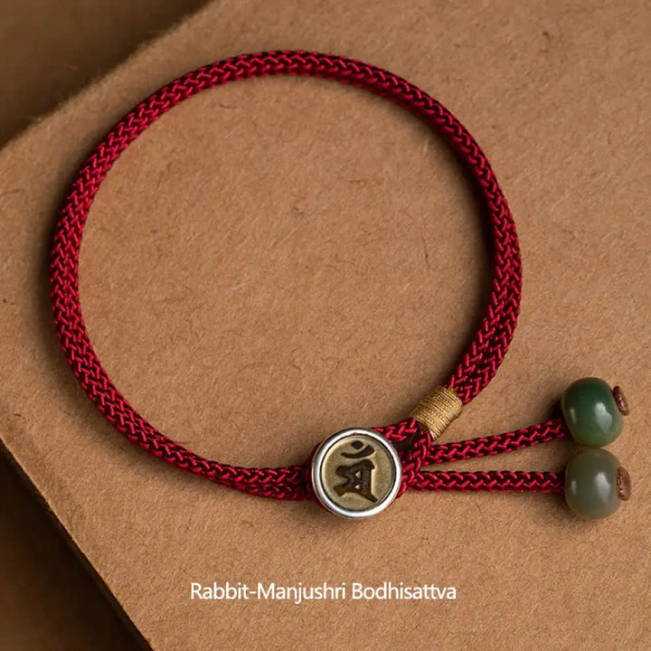 Buddha Stones 925 Sterling Silver Handmade Chinese Zodiac Natal Buddha Cyan Bodhi Seed Protection Braided Red String