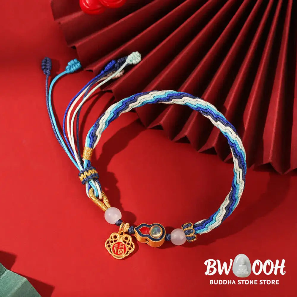 Buddha Stones 925 Sterling Silver Handmade Gourd Blessing String Reincarnation Knot Bracelet - BWOOOH - Reincarnation
