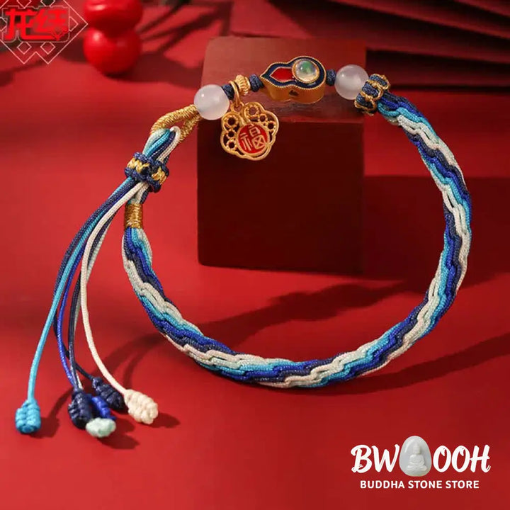 Buddha Stones 925 Sterling Silver Handmade Gourd Blessing String Reincarnation Knot Bracelet - BWOOOH - Reincarnation
