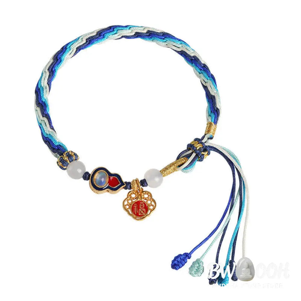 Buddha Stones 925 Sterling Silver Handmade Gourd Blessing String Reincarnation Knot Bracelet - BWOOOH - Reincarnation