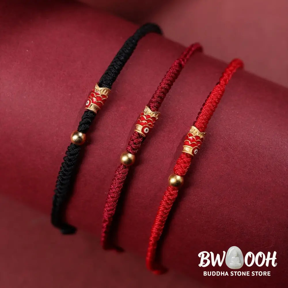 Buddha Stones 925 Sterling Silver Handmade Koi Fish Wealth Success Braided Rope Bracelet - BWOOOH - Bracelet