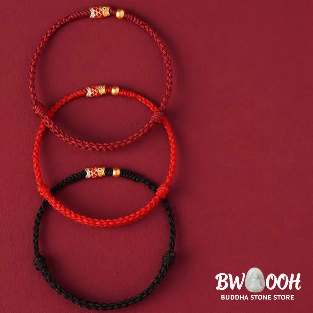 Buddha Stones 925 Sterling Silver Handmade Koi Fish Wealth Success Braided Rope Bracelet - BWOOOH - Bracelet