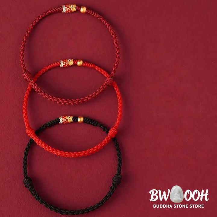 Buddha Stones 925 Sterling Silver Handmade Koi Fish Wealth Success Braided Rope Bracelet - BWOOOH - Bracelet