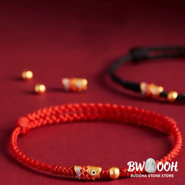 Buddha Stones 925 Sterling Silver Handmade Koi Fish Wealth Success Braided Rope Bracelet - BWOOOH - Bracelet
