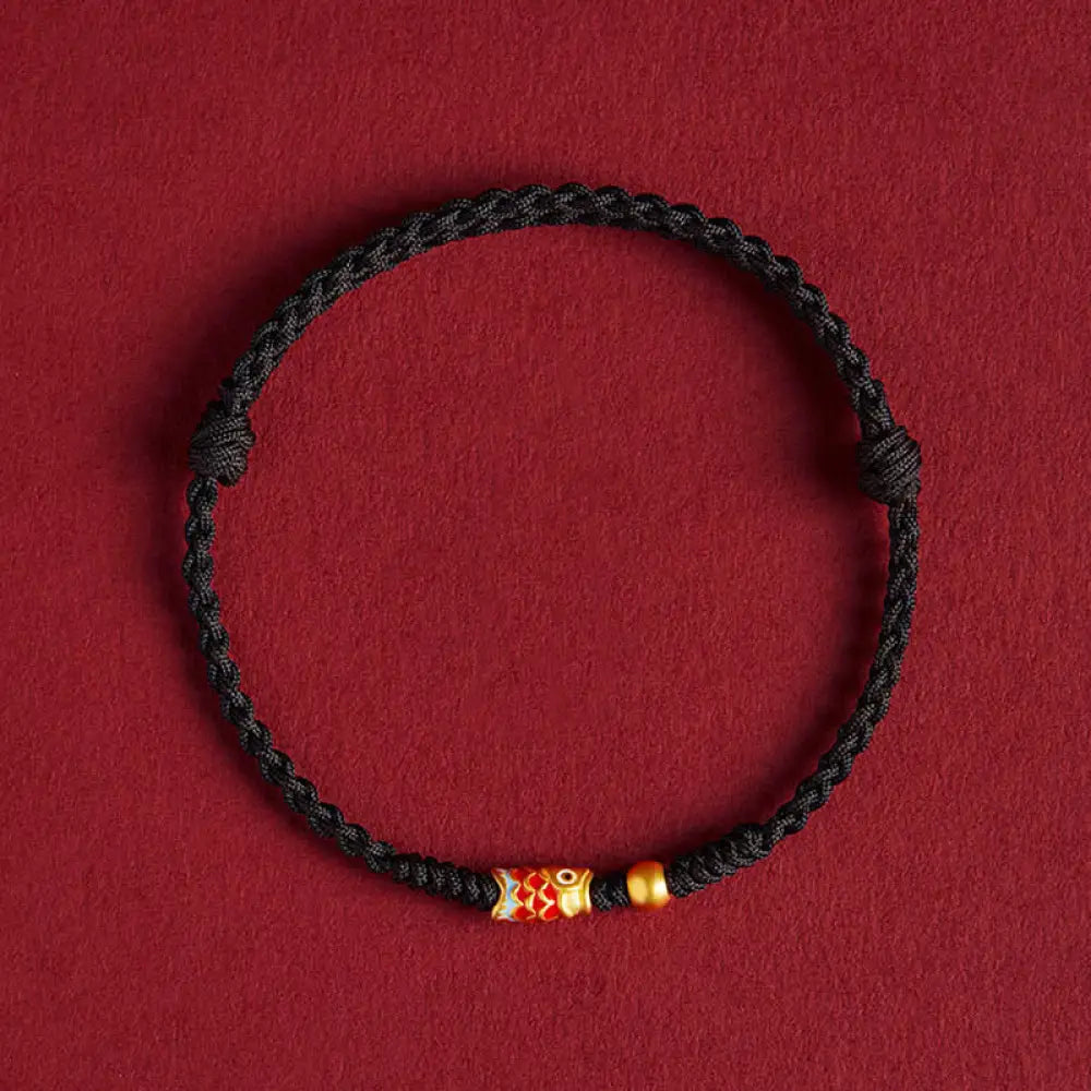 Buddha Stones 925 Sterling Silver Handmade Koi Fish Wealth Success Braided Rope Bracelet - BWOOOH - Koi Fish