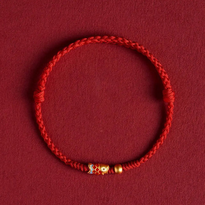 Buddha Stones 925 Sterling Silver Handmade Koi Fish Wealth Success Braided Rope Bracelet - BWOOOH - Koi Fish Red(Wrist