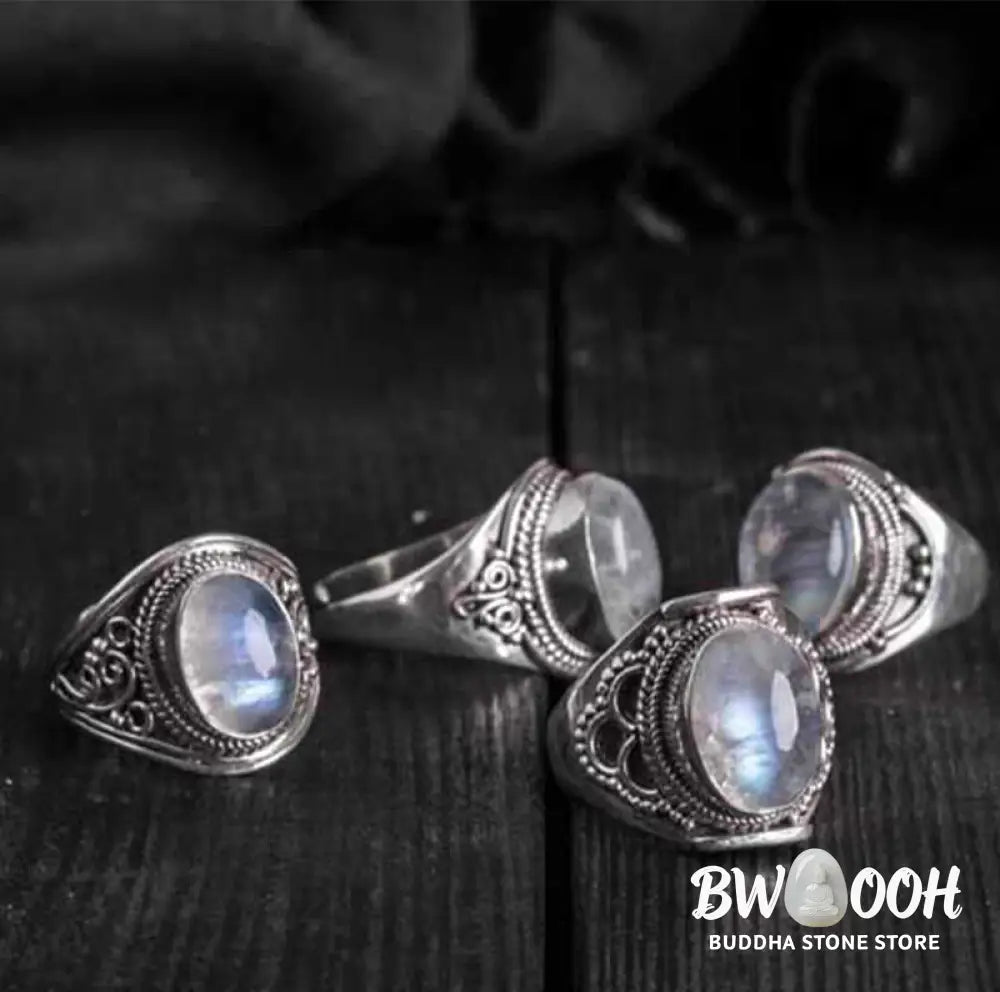 Buddha Stones 925 Sterling Silver Handmade Natural Moonstone Healing Adjustable Ring - Ring