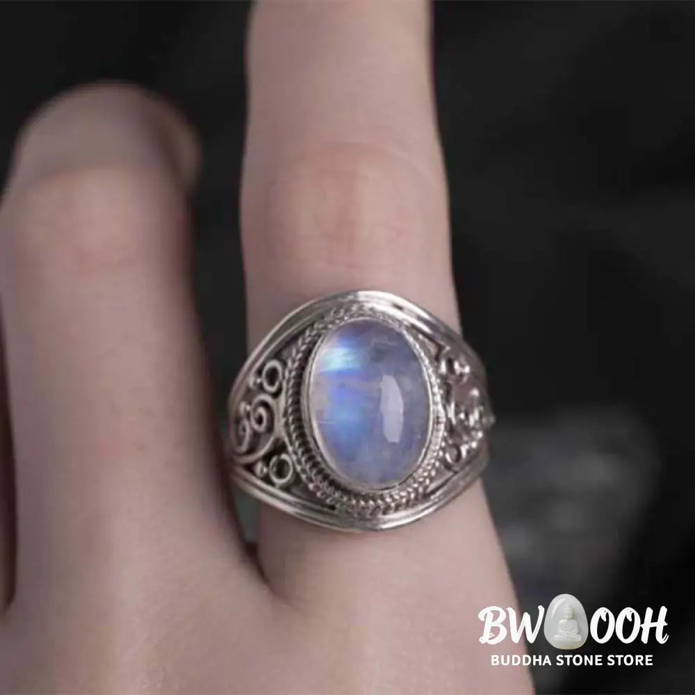 Buddha Stones 925 Sterling Silver Handmade Natural Moonstone Healing Adjustable Ring - Ring