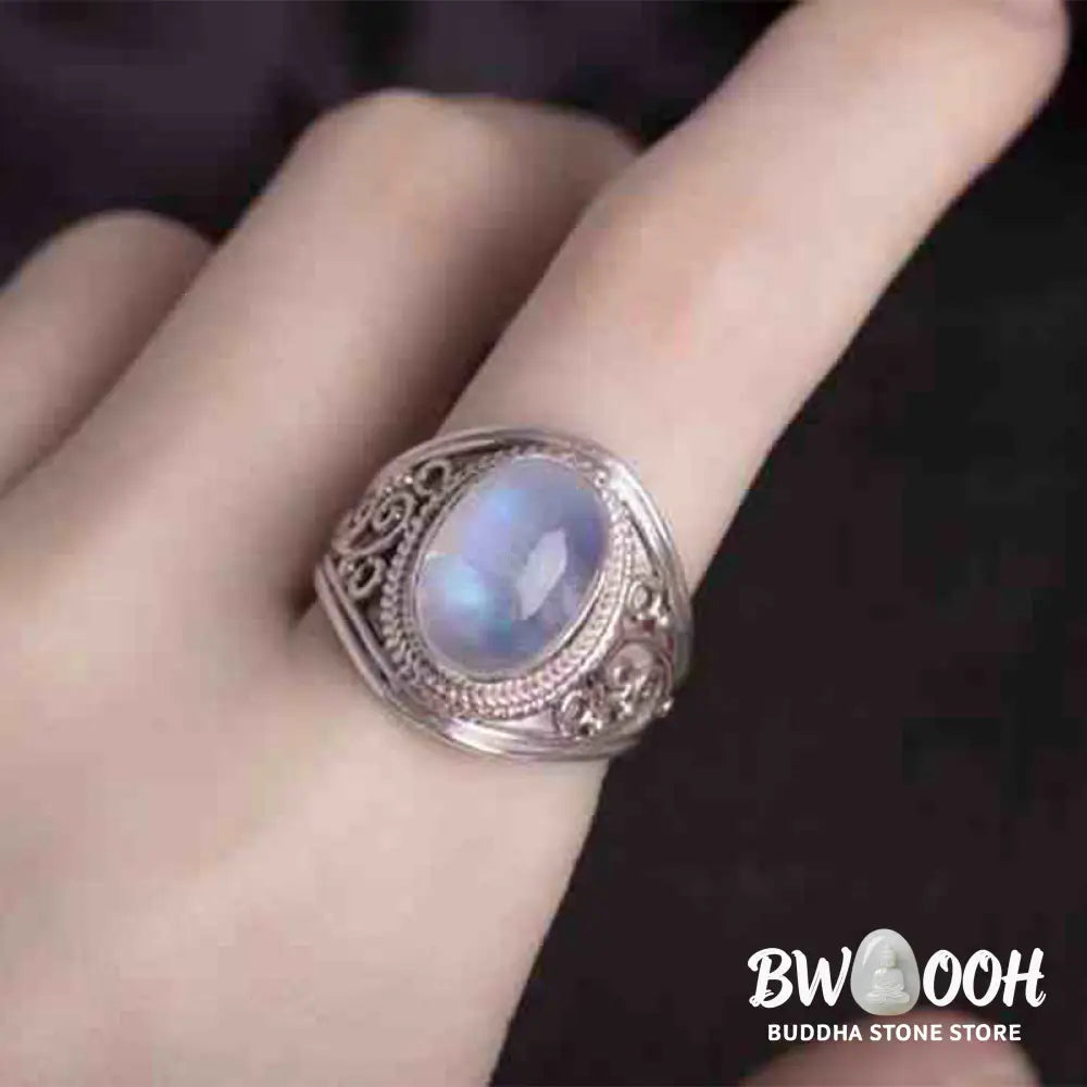 Buddha Stones 925 Sterling Silver Handmade Natural Moonstone Healing Adjustable Ring - Ring