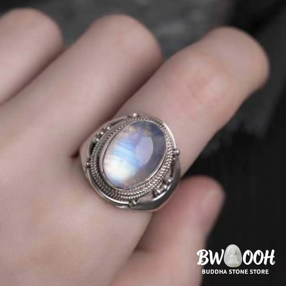 Buddha Stones 925 Sterling Silver Handmade Natural Moonstone Healing Adjustable Ring - Ring
