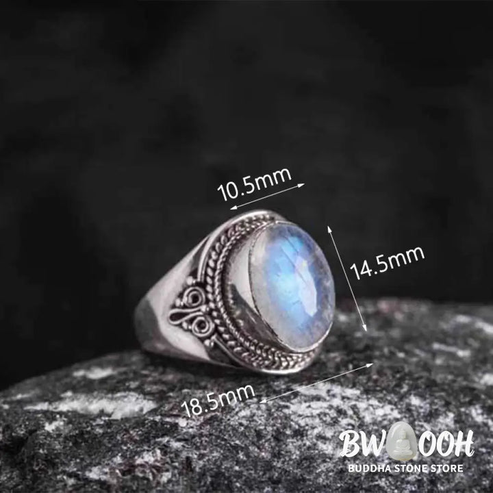 Buddha Stones 925 Sterling Silver Handmade Natural Moonstone Healing Adjustable Ring - Ring