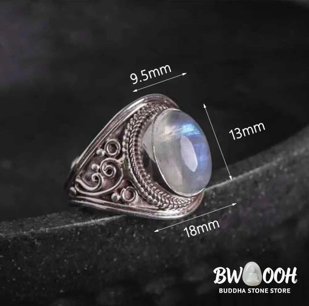 Buddha Stones 925 Sterling Silver Handmade Natural Moonstone Healing Adjustable Ring - Ring