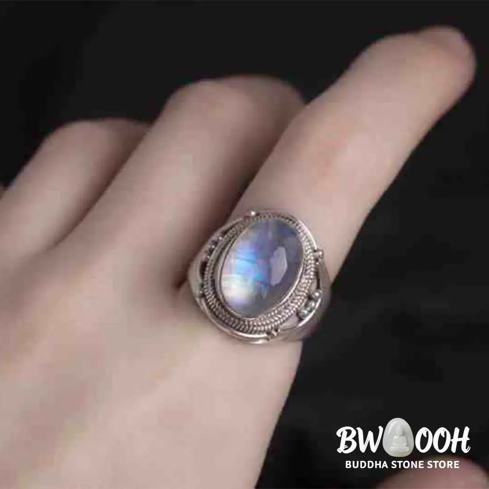 Buddha Stones 925 Sterling Silver Handmade Natural Moonstone Healing Adjustable Ring - Ring