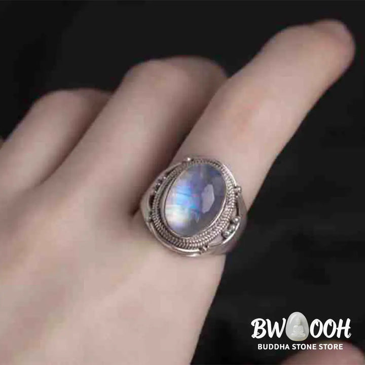 Buddha Stones 925 Sterling Silver Handmade Natural Moonstone Healing Adjustable Ring - Ring