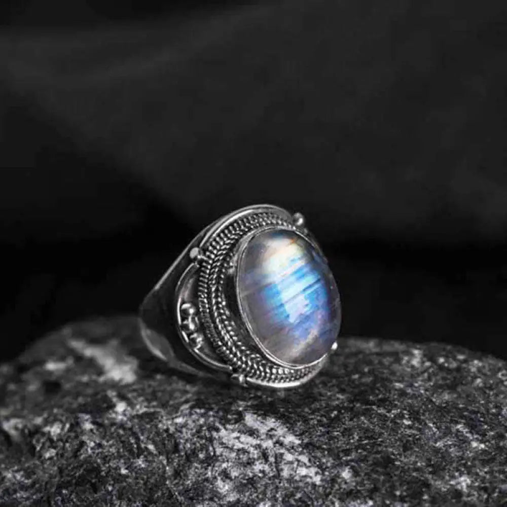 BWOOOH 925 Sterling Silver Handmade Natural Moonstone Healing Adjustable Ring — Sterling Silver crystal healing bracelet f...