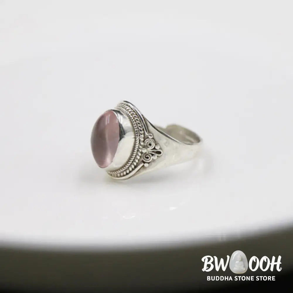 Buddha Stones 925 Sterling Silver Handmade Natural Rose Quartz Loving Energy Adjustable Ring - US5-US15(Adjustable)