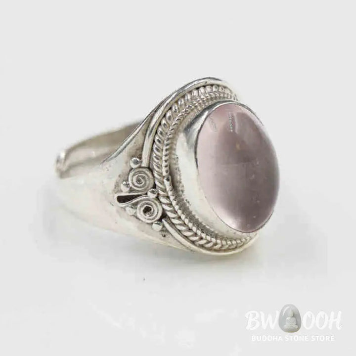Buddha Stones 925 Sterling Silver Handmade Natural Rose Quartz Loving Energy Adjustable Ring - US5-US15(Adjustable)