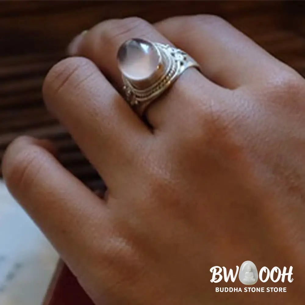 Buddha Stones 925 Sterling Silver Handmade Natural Rose Quartz Loving Energy Adjustable Ring - US5-US15(Adjustable)