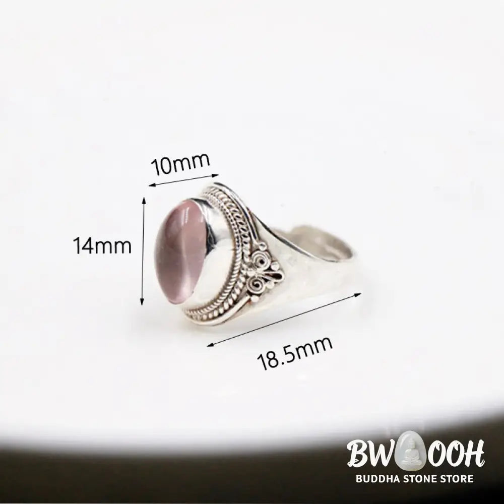 Buddha Stones 925 Sterling Silver Handmade Natural Rose Quartz Loving Energy Adjustable Ring - US5-US15(Adjustable)