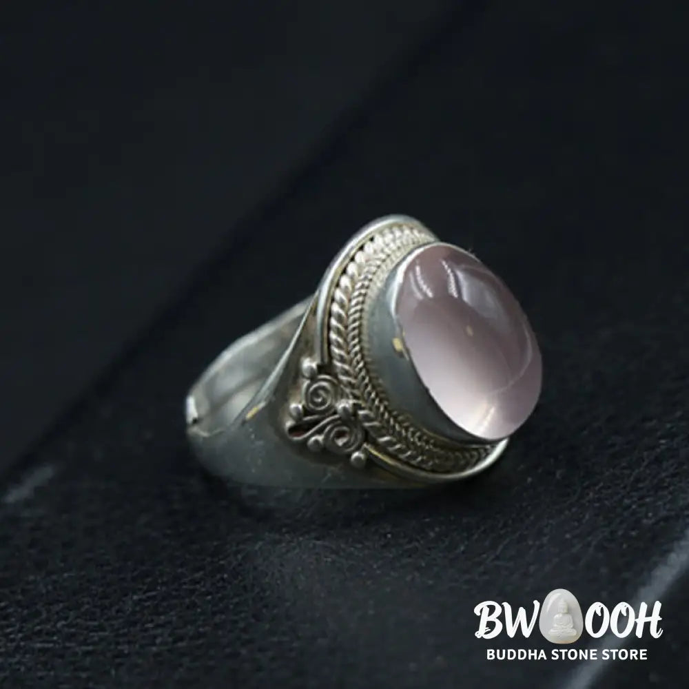 Buddha Stones 925 Sterling Silver Handmade Natural Rose Quartz Loving Energy Adjustable Ring - US5-US15(Adjustable)