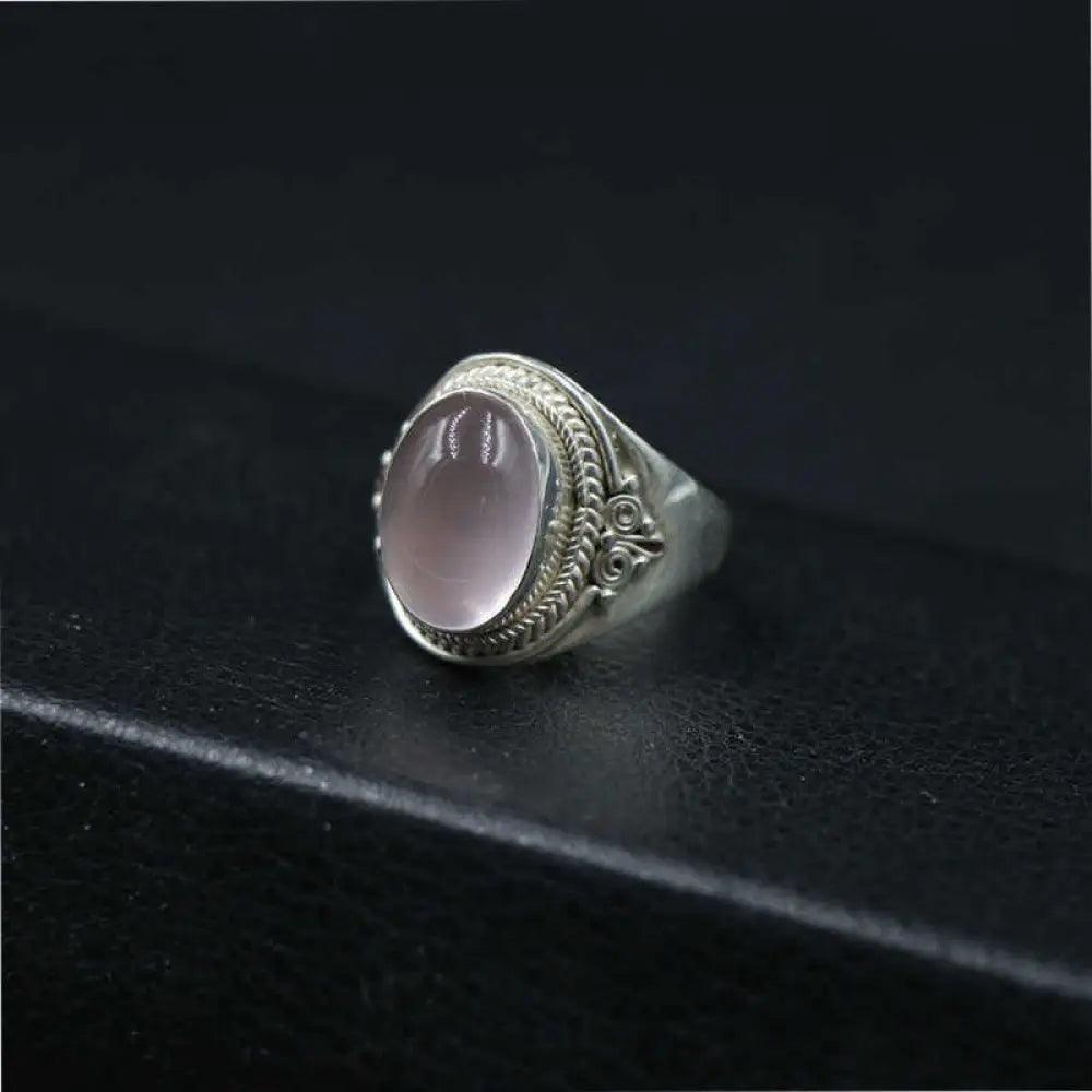 BWOOOH 925 Sterling Silver Handmade Natural Rose Quartz Loving Energy Adjustable Ring — Sterling Silver crystal healing br...