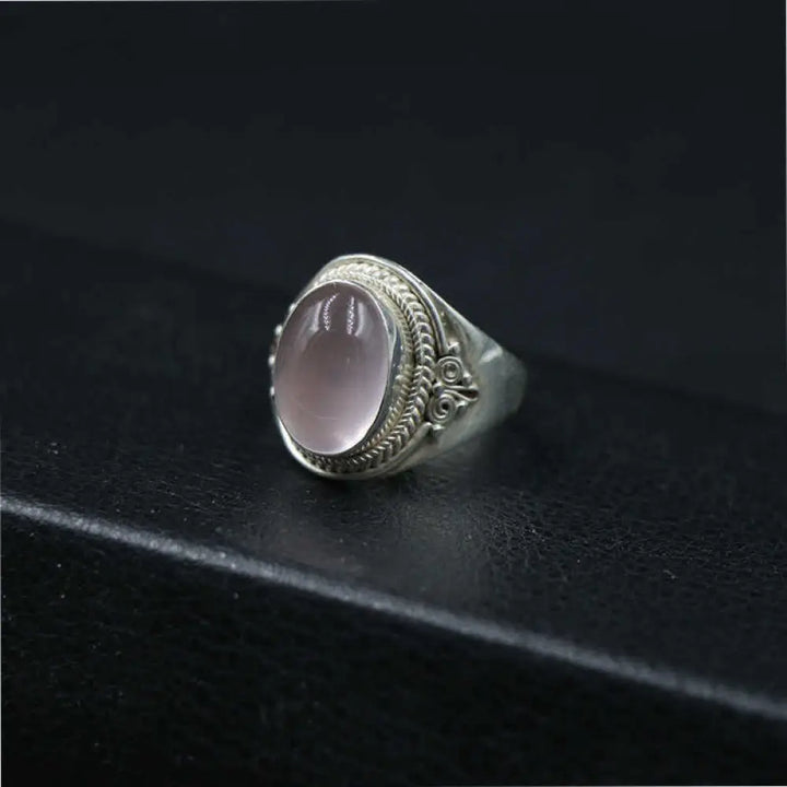 BWOOOH 925 Sterling Silver Handmade Natural Rose Quartz Loving Energy Adjustable Ring — Sterling Silver crystal healing br...