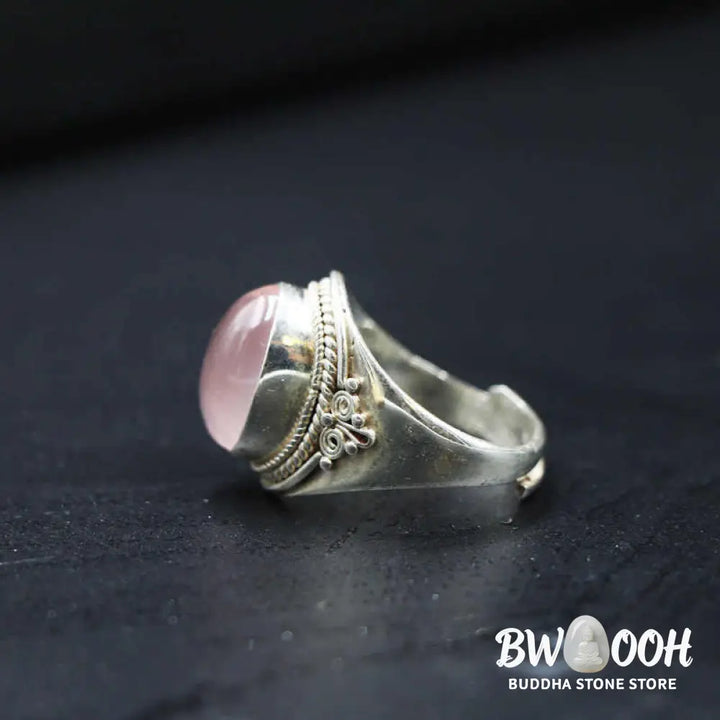 Buddha Stones 925 Sterling Silver Handmade Natural Rose Quartz Loving Energy Adjustable Ring - US5-US15(Adjustable)