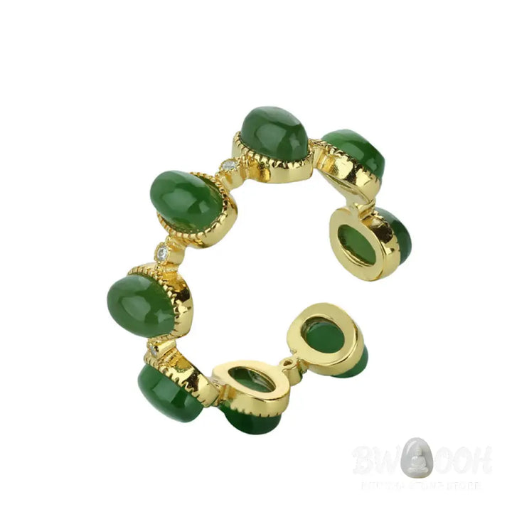 Buddha Stones 925 Sterling Silver Hetian Cyan Jade Beads Healing Adjustable Ring - US5-US7(Adjustable) - Ring