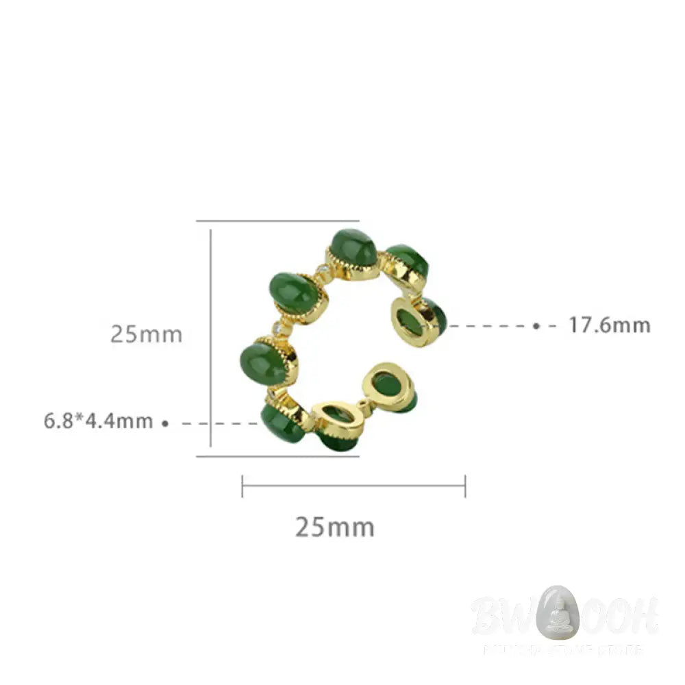 Buddha Stones 925 Sterling Silver Hetian Cyan Jade Beads Healing Adjustable Ring - US5-US7(Adjustable) - Ring