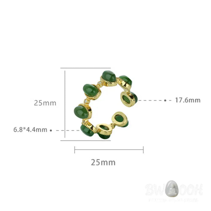 Buddha Stones 925 Sterling Silver Hetian Cyan Jade Beads Healing Adjustable Ring - US5-US7(Adjustable) - Ring