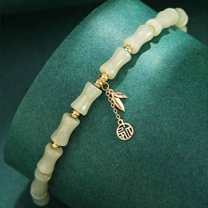Buddha Stones 925 Sterling Silver Hetian Jade Bamboo Fu Character Prosperity Necklace Pendant Bracelet - BWOOOH
