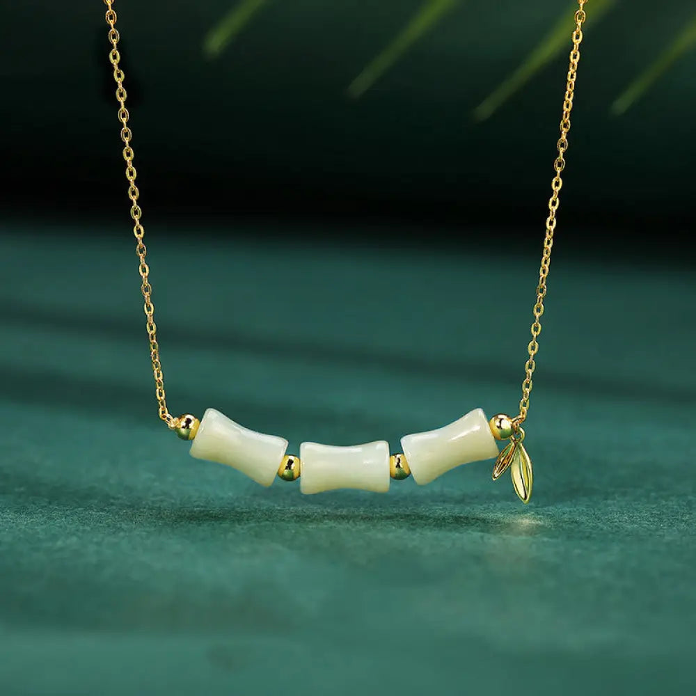 Buddha Stones Buddha Stones 925 Sterling Silver Hetian Jade Bamboo Fu Character Prosperity Necklace Pendant Bracelet - BWOOOH - Handcrafted 925 Sterling Silver jewelry