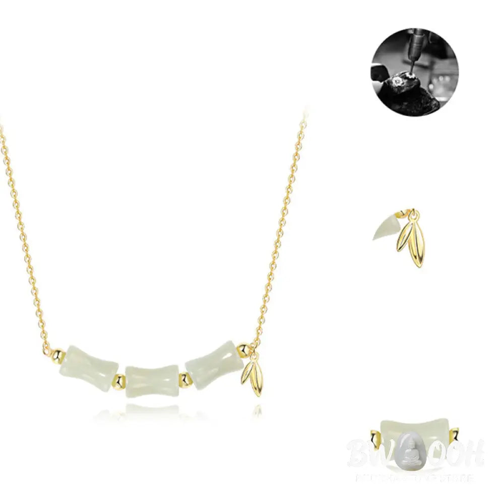 Buddha Stones 925 Sterling Silver Hetian Jade Bamboo Fu Character Prosperity Necklace Pendant Bracelet - BWOOOH