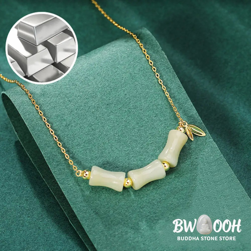 Buddha Stones 925 Sterling Silver Hetian Jade Bamboo Fu Character Prosperity Necklace Pendant Bracelet - BWOOOH