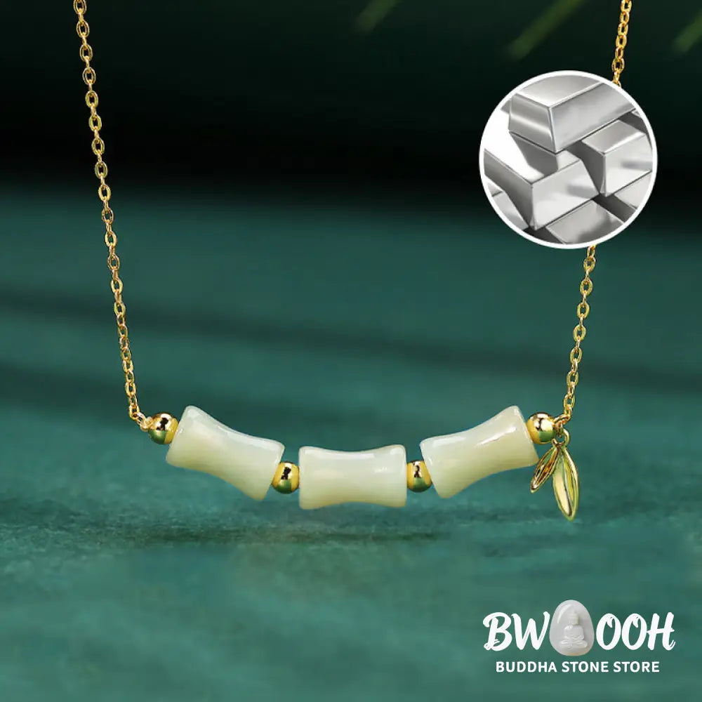 Buddha Stones 925 Sterling Silver Hetian Jade Bamboo Fu Character Prosperity Necklace Pendant Bracelet - BWOOOH