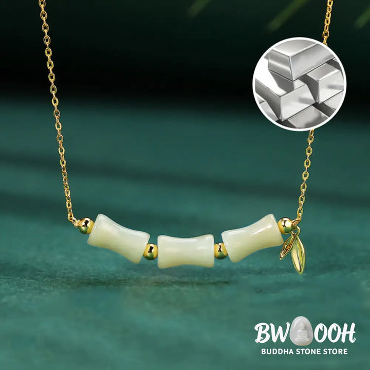 Buddha Stones 925 Sterling Silver Hetian Jade Bamboo Fu Character Prosperity Necklace Pendant Bracelet - BWOOOH