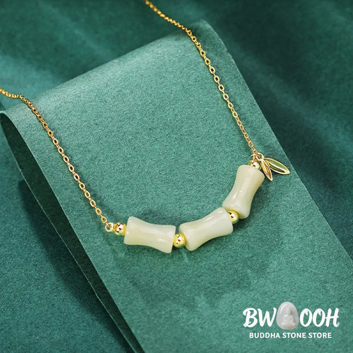 Buddha Stones 925 Sterling Silver Hetian Jade Bamboo Fu Character Prosperity Necklace Pendant Bracelet - BWOOOH